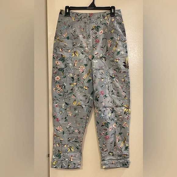 ANTHROPOLOGIE Victoria Floral Cargo Pants in Blue *NO BELT* - Picture 6 of 14